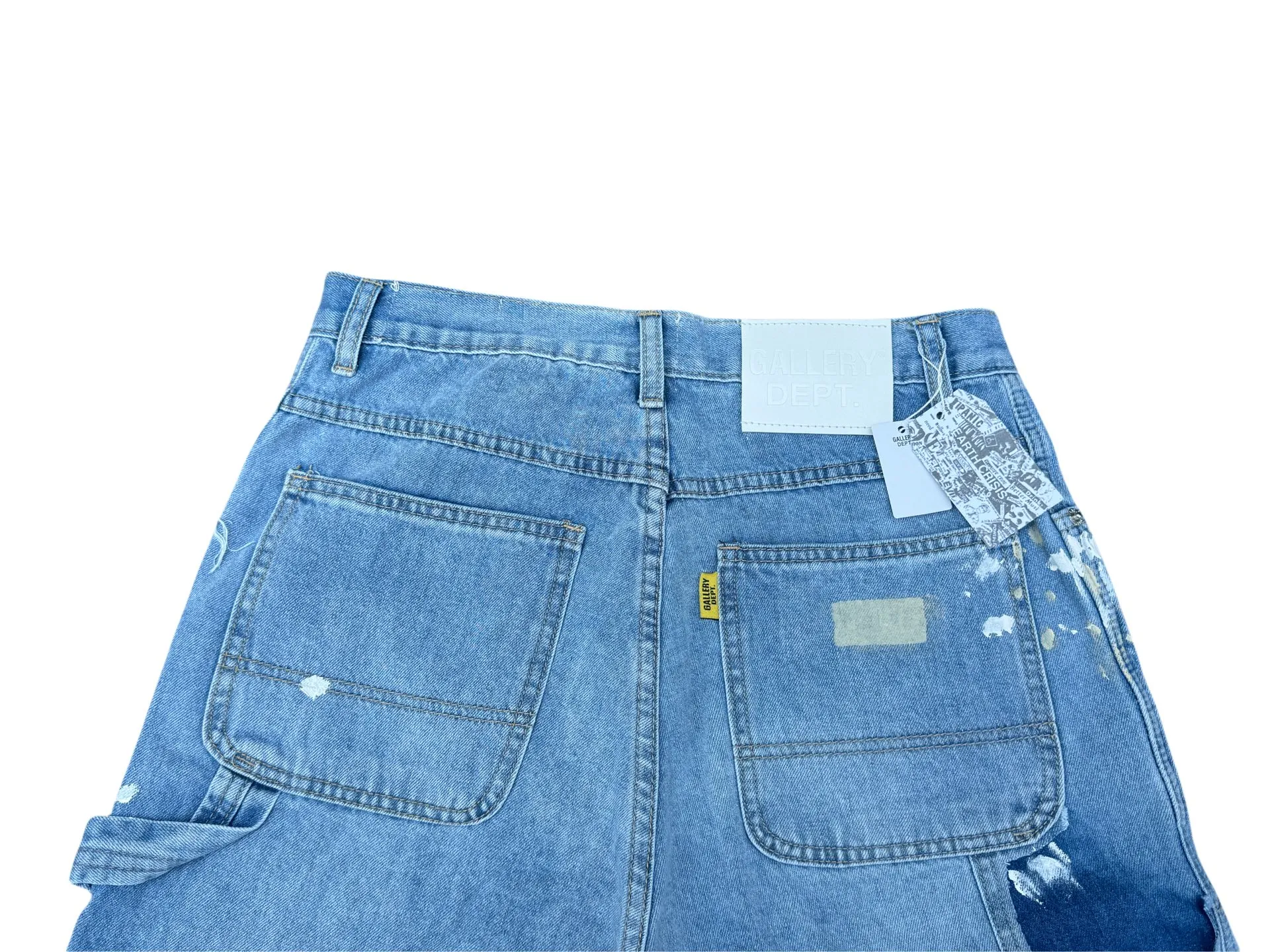 P200💰GD098 GALLERY DEPT splashing ink and paint destroying the edges, retro washed and distressed high street logging workwear denim shorts Workmanship: original accessories Customized original Logo buttons YKK zippers 6 complete labels Original hang tag Color: blue Size: S-XXL (28 30 32 34 36)